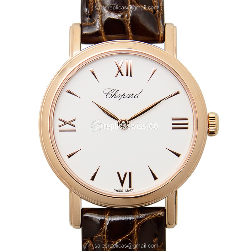 Chopard Classic Quartz 18kt Rose Gold - White Dial - Alligator Brown - Buckle Clasp
